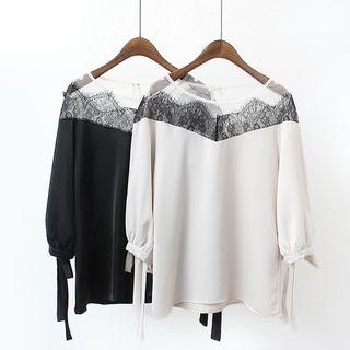 Lace Panel Elbow Sleeve Blouse