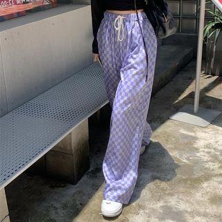 Checkerboard Wide-leg Pants Black - One Size