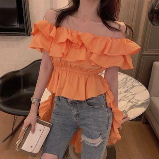 Short-sleeve Ruffled High-low Top