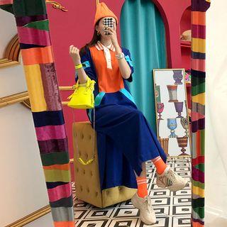 Color Block Short-sleeve Midi Polo Dress