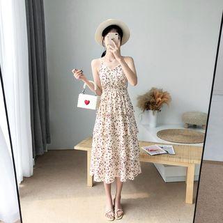 Heart Printed Layered V-neck Sleeveless Dress