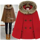 Furry Hooded Woolen Coat