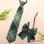 Set: Plaid Neck Tie + Bow Tie Jk048 - Set Of 2 - Neck Tie & Bow Tie - Dark Green - One Size