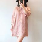 Furry Beaded Long-sleeve A-line Dress
