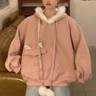 Furry Trim Rabbit Ear Accent Hoodie