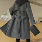Detachable-hood Wool Blend Coat With Sash