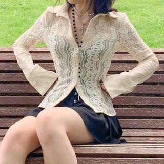 Long Sleeve V-neck Lace Shirt