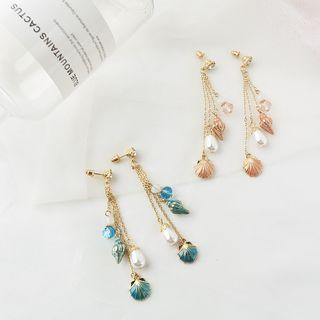 Faux Pearl Alloy Shell Fringed Earring 1 Pair - 064 - Pink - One Size