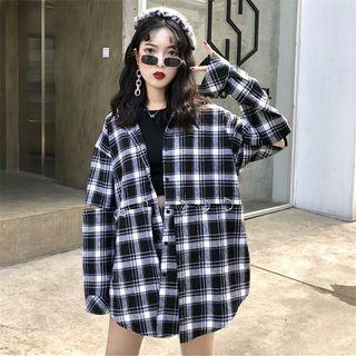 Metal Ring Detail Plaid Shirt As Shown In Figure - One Size