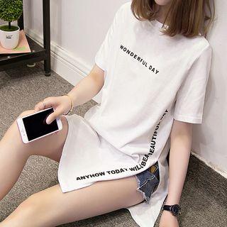 Lettering Side Slit Short-sleeve T-shirt