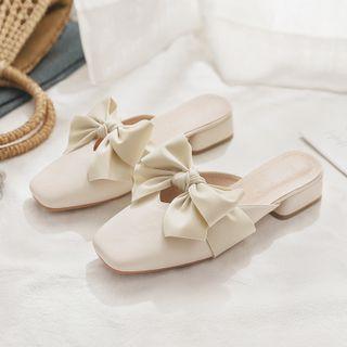 Square-toe Bow Chunky Heel Mules