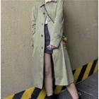Collared Single-breasted Long Trench Coat As Shown In Figure - One Size