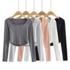 Long-sleeve Paneled Crop T-shirt