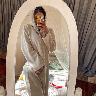 Buttoned Ribbed Maxi Hoodie Dress
