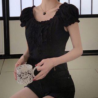 Cap-sleeve Drawstring Blouse