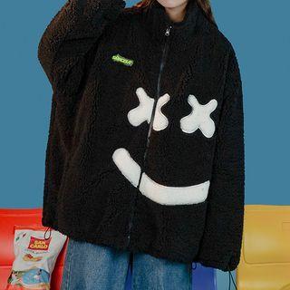 Embroidered Oversized Fleece Jacket