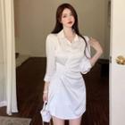 3/4-sleeve Asymmetrical Mini Shirt Dress