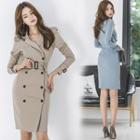 Double-breast Gather-waist Coatdress