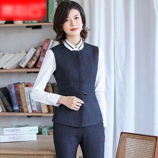 Single-breasted Striped Blazer / Mini Fitted Skirt / Dress Pants / Vest / Set