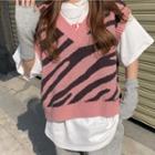 Zebra Knit Vest Pink - One Size