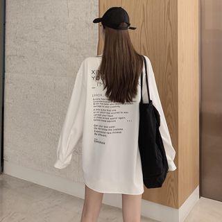 Long-sleeve Letter Shirt / A-line Mini Pleated Skirt