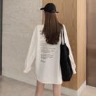Long-sleeve Letter Shirt / A-line Mini Pleated Skirt