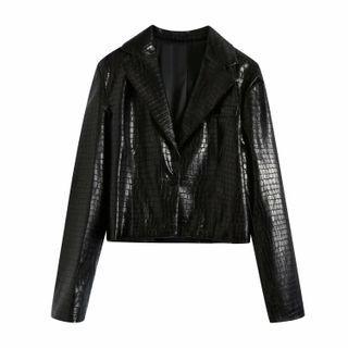 Faux Croc Grain Leather Biker Jacket