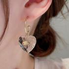 Rhinestone Heart Drop Earring Silver Earring - Gold - One Size