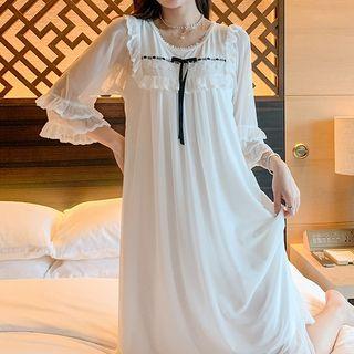 Bell-sleeve Ruffled Midi Sleep Dress