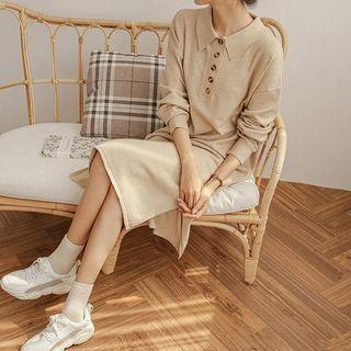 Button-detail Midi Knit Polo Dress