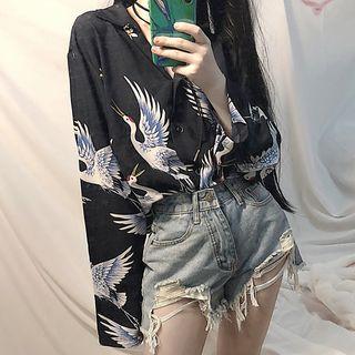 Crane Print Shirt As Shown In Figure - One Size