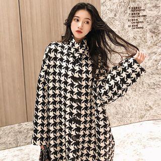 Houndstooth Buttoned Long Coat Houndstooth - Black & White - One Size