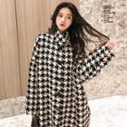 Houndstooth Buttoned Long Coat Houndstooth - Black & White - One Size
