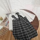 Set: Neck Tie Short-sleeve Shirt + Pleated Skirt