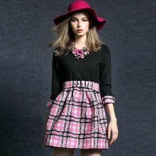 Wool Blend 3/4-sleeve Paneled Dress