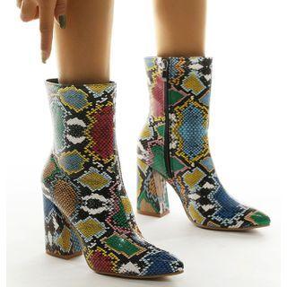 Faux Leather Patterned Chunky-heel Ankle Boots