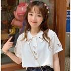 Embroidered Deer Short-sleeve Blouse White - One Size
