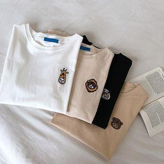 Picture Embroidered Crewneck Loose-fit Short-sleeve Top