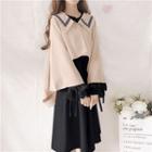 Cape Coat / Long-sleeve Midi A-line Dress
