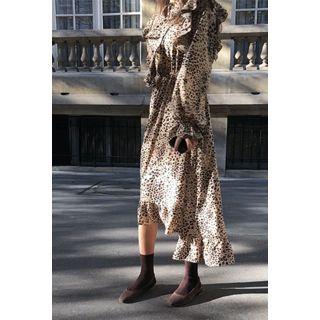 Frilled-detail Leopard Long Dress