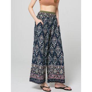 Band-waist Patterned Wide-leg Pants