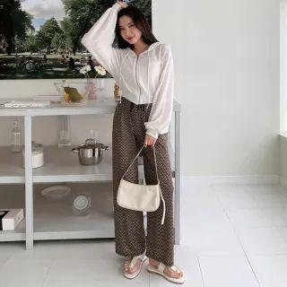 Drawcord Chevron Wide-leg Pants
