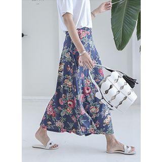 Wrap-front Floral Print Midi Skirt