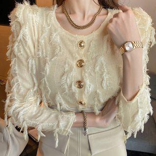 Metal-button Fringe Blouse