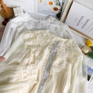 Lace-panel Crew-neck Loose Shirt