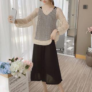 Set: Plain Midi Tank Dress + Open Knit Sweater