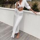 V-neck Puff-sleeve Cutout Tie-front Dress
