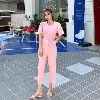 Buttoned Wide-leg Jumpsuit Pink - One Size