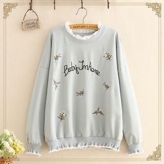 Ruffle-hem Embroidered Pullover