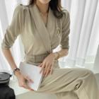 Shawl-collar Belted Chic Jumpsuit